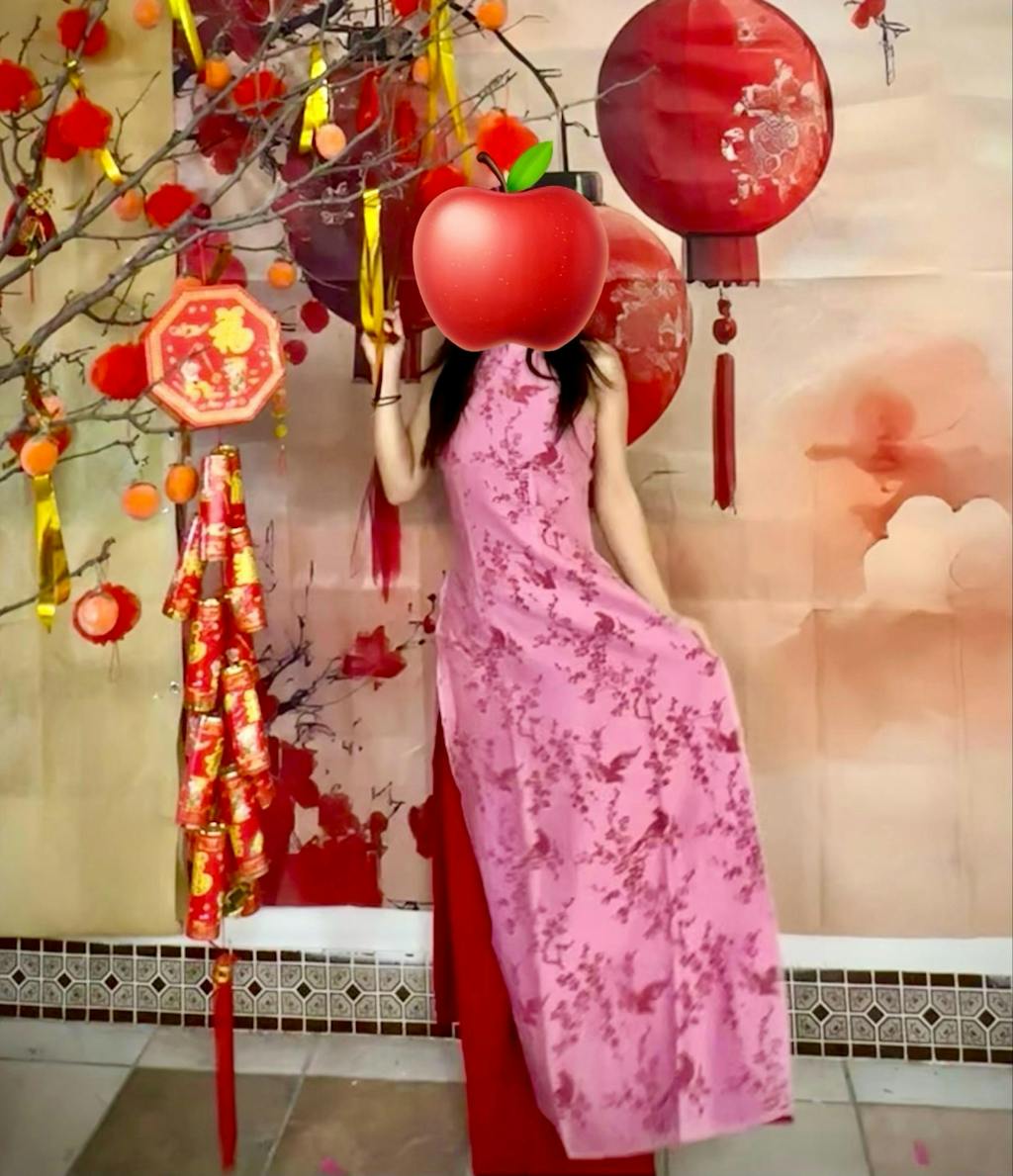 Yen - Rose Glimpse Yem-Inspired Ao Dai Top Only, No Pants, No Scarf 43A