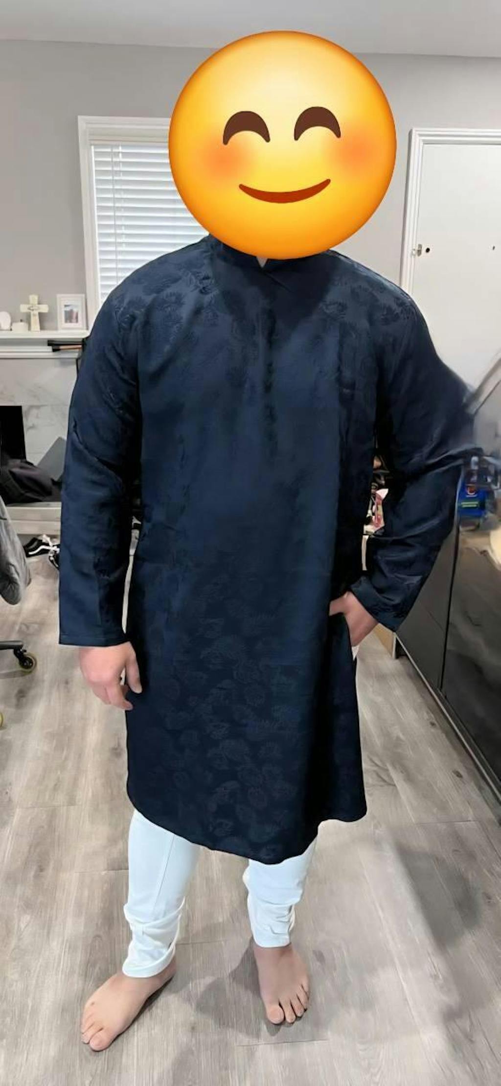 Men Dark Blue Paisley Gam Ao Dai Top 7,8A-B