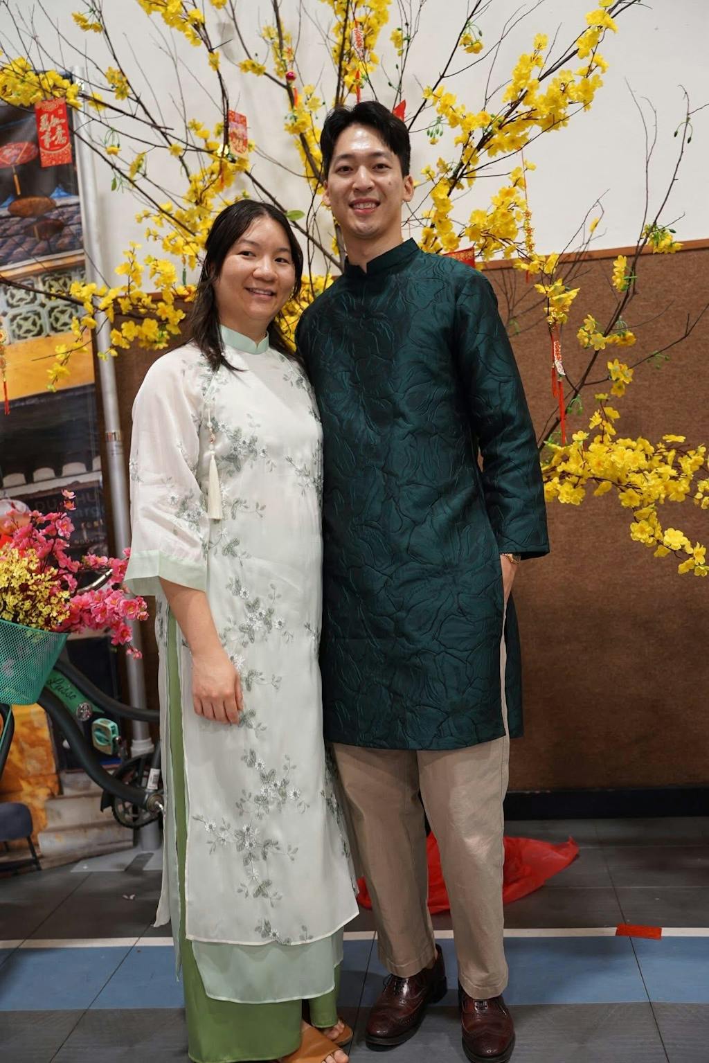 Men Dark Green 3D Muted Gam Ao Dai Top 37 A,B,C