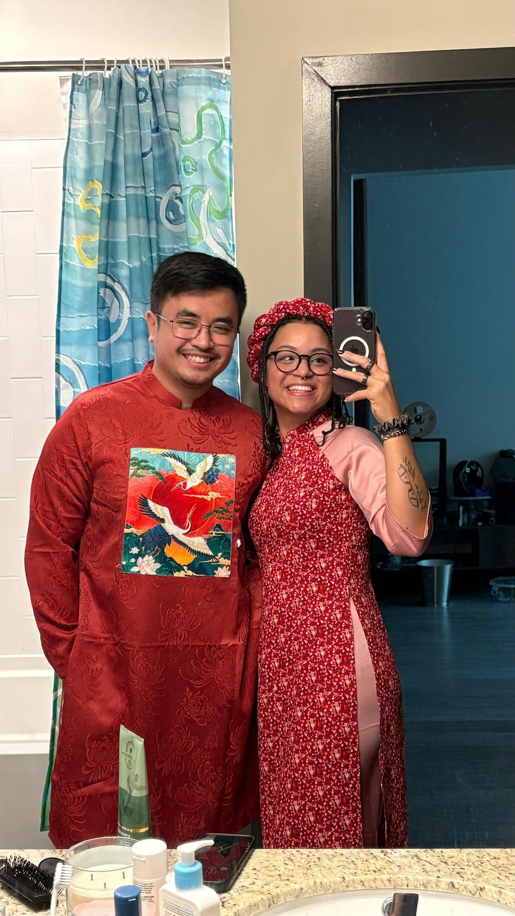 Cat Tuong - Family Red Vibrant Matching Ao Dai Set (No Tassel) 31C