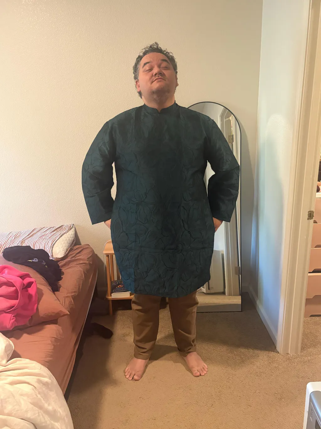 Men Dark Green 3D Muted Gam Ao Dai Top 37 A,B,C