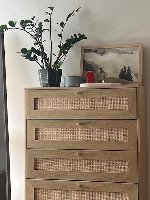 Rattan 5-Drawer Dresser Wood