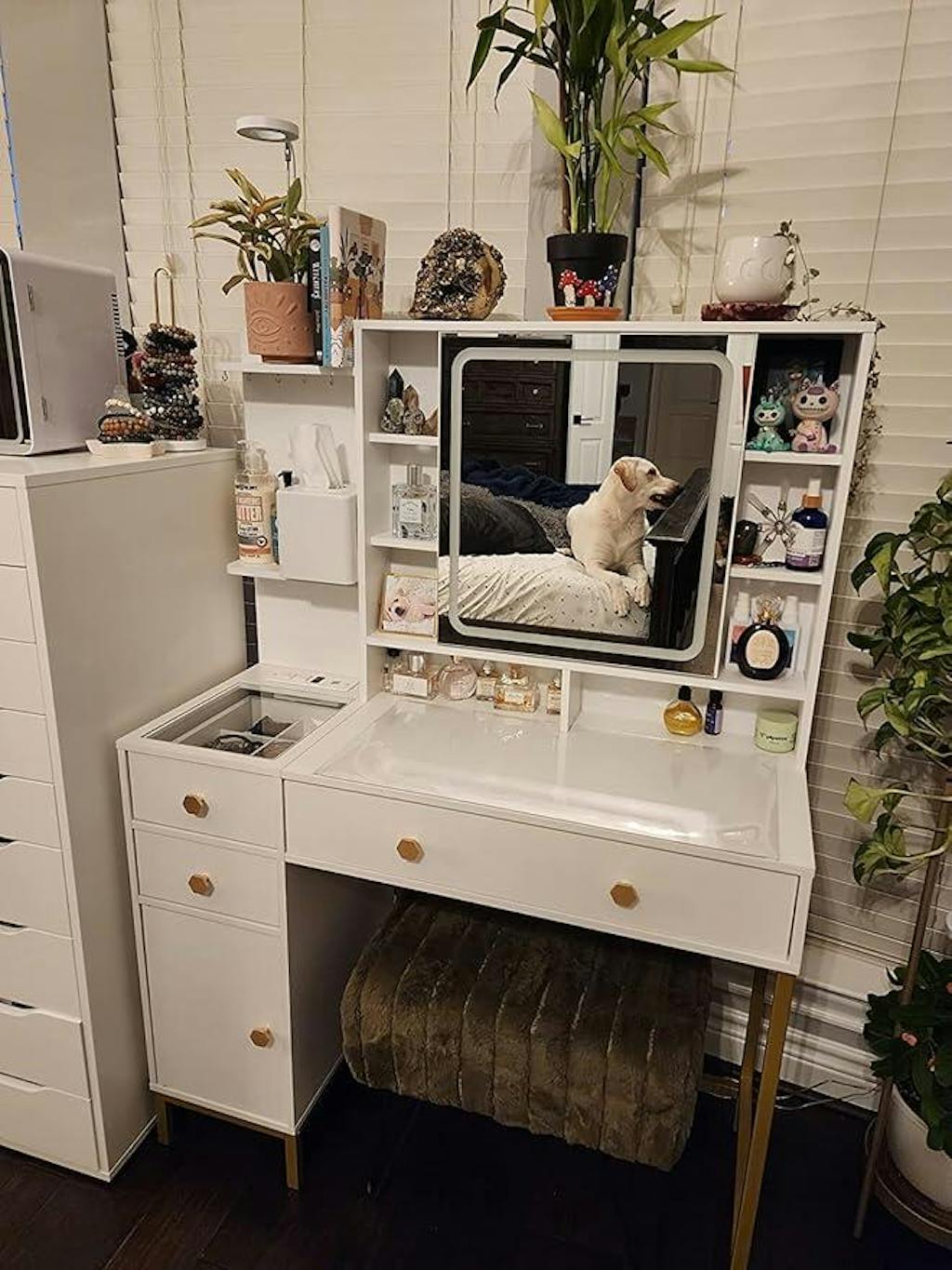 White Makeup Vanity with Visible Drawers