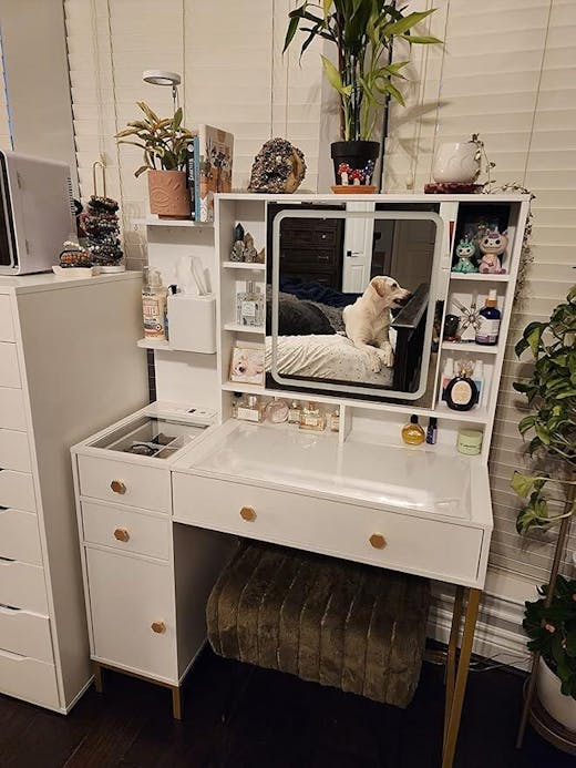 White Makeup Vanity with Visible Drawers