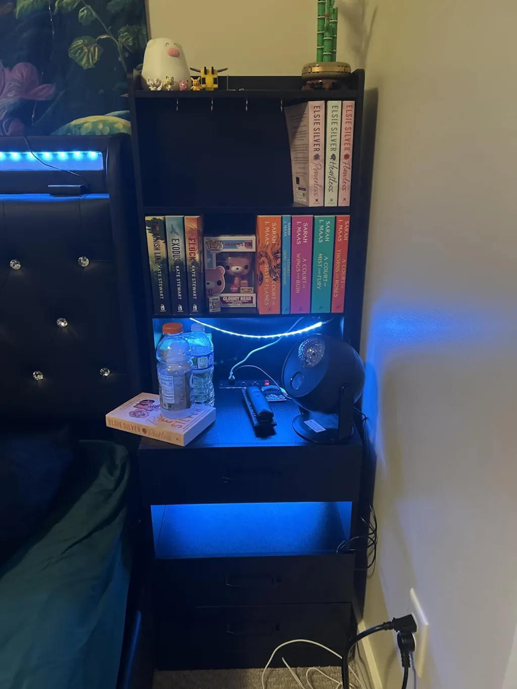 AOGLLATI 51.8" Tall Nightstand with Charging Station and LED Lights Night Stand with 3 Drawers and Storage Shelves