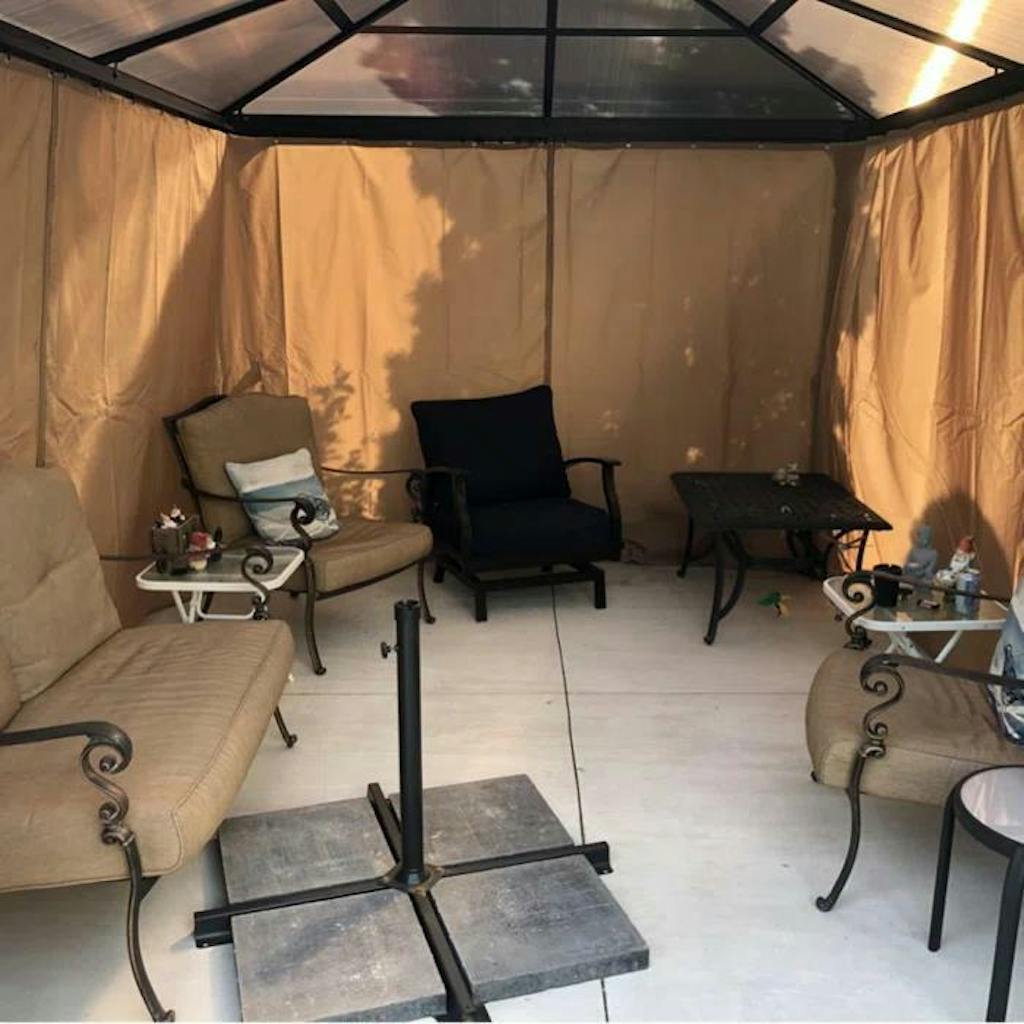 10x13' Outdoor Aluminum Frame 2-Tier Polycarbonate Roof Gazebo, with Mosquito Netting and Curtains- Black