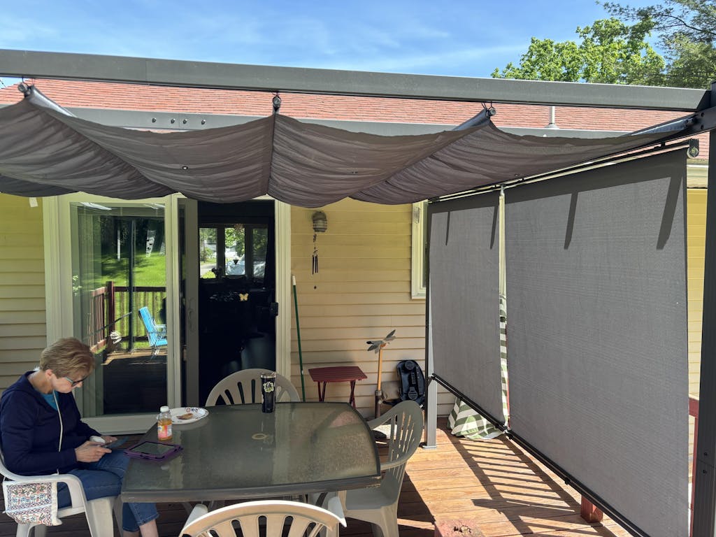12x10 ft. Outdoor Pergola with Retractable Shade Canopy, Aluminum Frame, Roller Shade Curtain