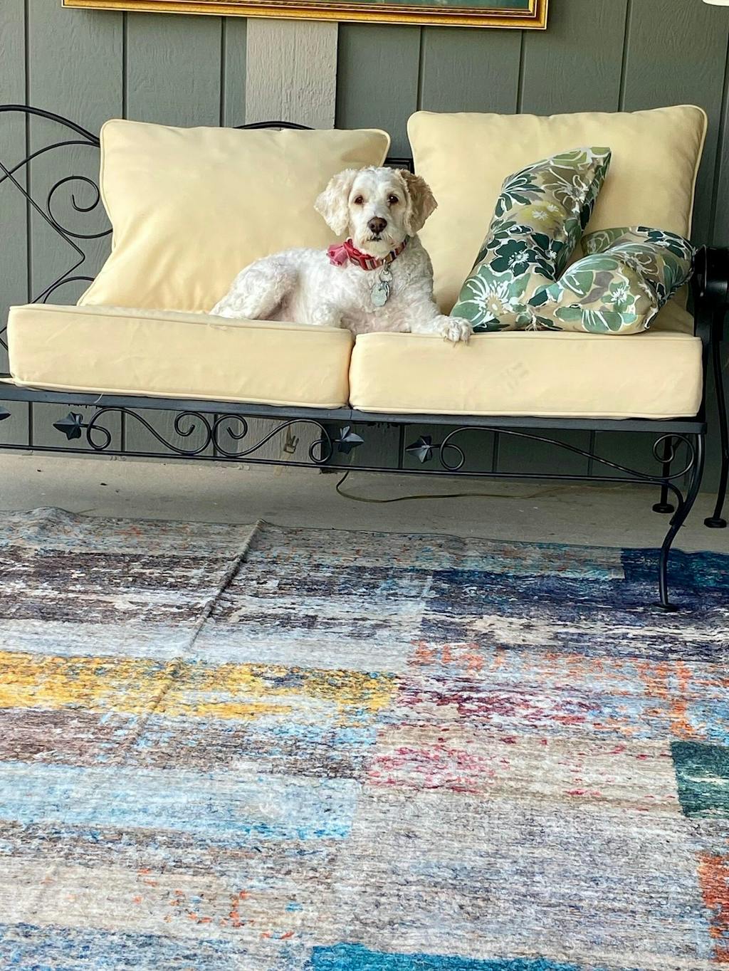 Patio Deep Chair Cushion, 2 Back 2 Seater 2 Pillow, Cream Yellow