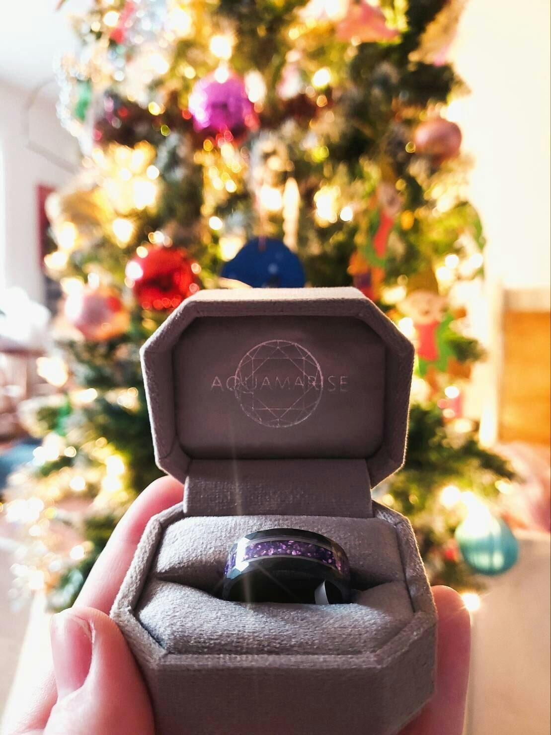 Crushed Amethyst Wedding Band- 8MM Black Tungsten – Aquamarise