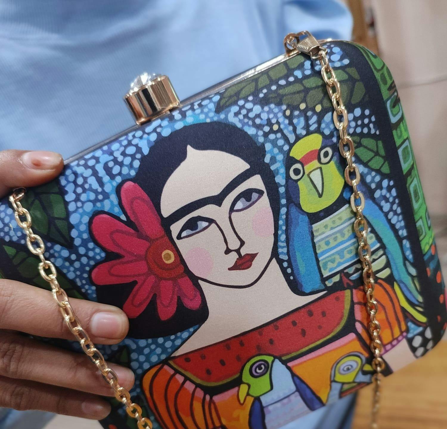 Printed Frida Kahlo Clutch bag, ipad case, pencil case, going out fashionable clutch bag, make up bag, gift selling