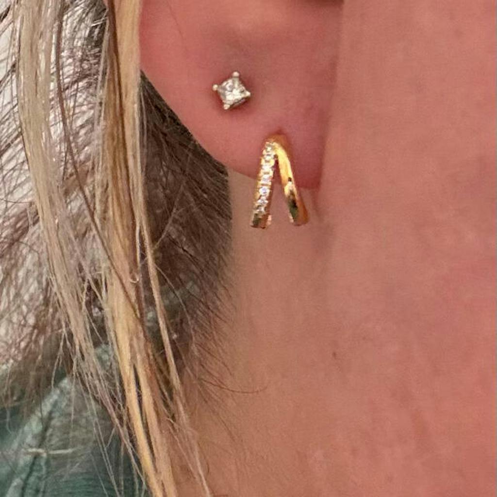 CELINE Gull Hoops Øredobber med Stener -  18K Gullbelagte Øreringer (Creol)