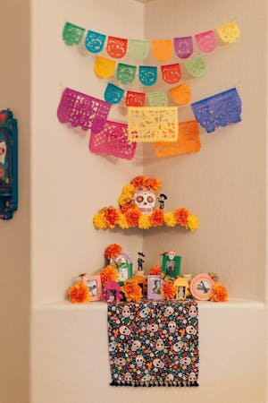 Mini Day of the Dead Papel Picado Bunting Decorations Set of 3 | 1.5m/5ft Long Banner with 14 Mini Flags