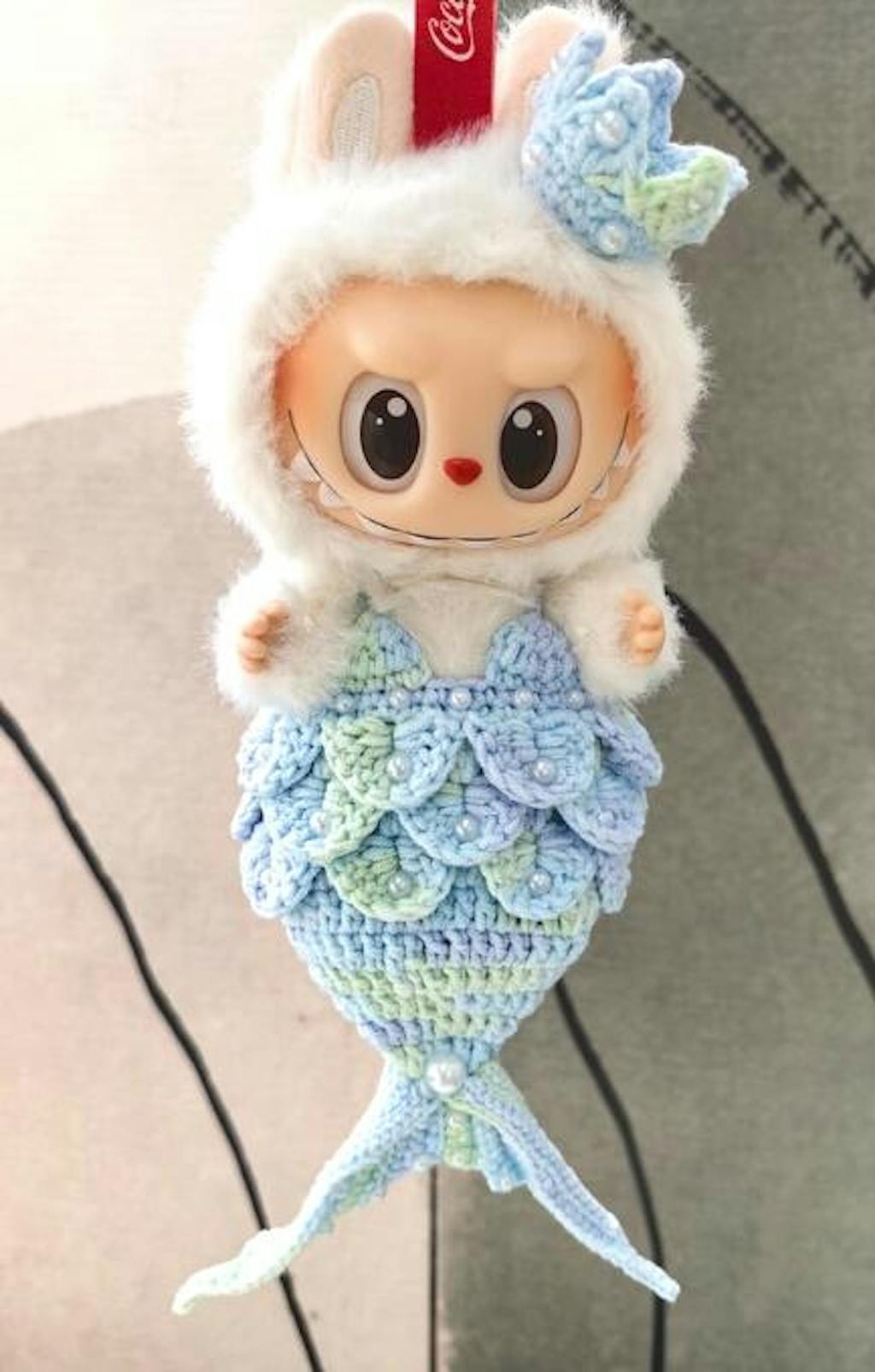 Whimsical Handmade Labubu Mermaid Tail Outfit – Vibrant Crochet Doll Costume for Collectors