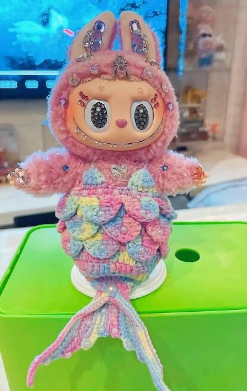 Whimsical Handmade Labubu Mermaid Tail Outfit – Vibrant Crochet Doll Costume for Collectors