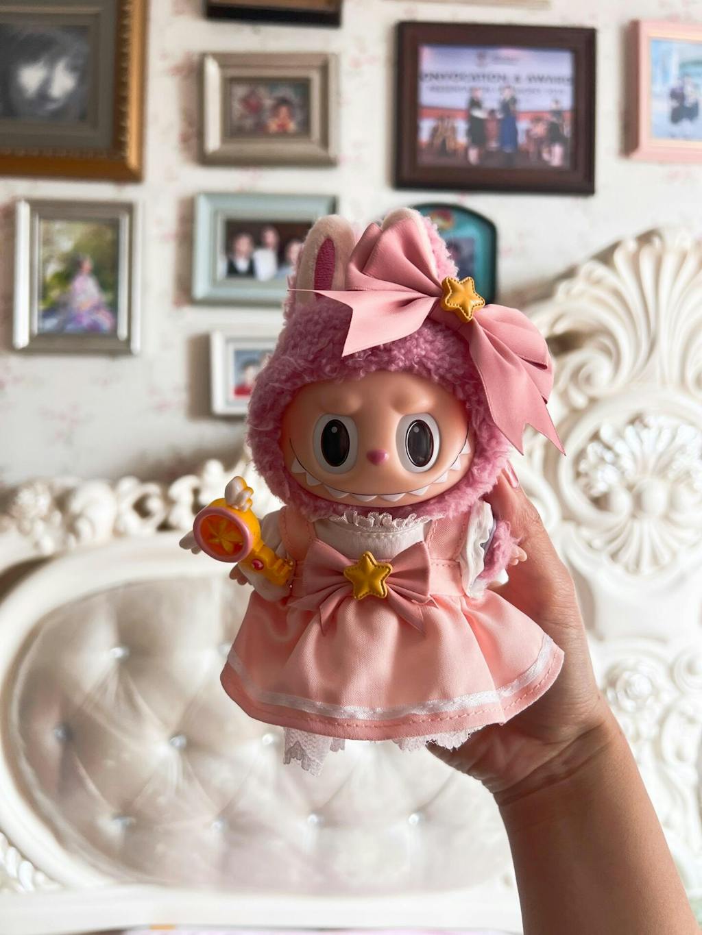 Whimsical Labubu Doll Outfit: Pink Lace Dress & Playful Wand for Imaginative Play