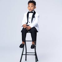 Toddler to Men Slim 7pc White Beige Suit Black Lapel