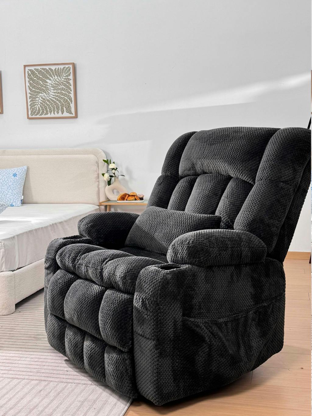 Oversized Infinite Position Power Lift Recliner Chair with Massage & Heat, 27.8" Extra Wide Seat, with Cup Holders, One-Touch Reset, Fabric