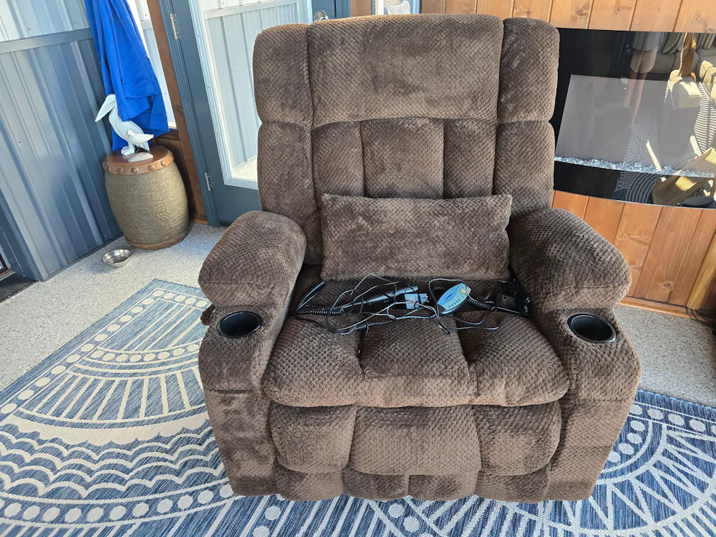 Oversized Infinite Position Power Lift Recliner Chair with Massage & Heat, 27.8" Extra Wide Seat, with Cup Holders, One-Touch Reset, Fabric