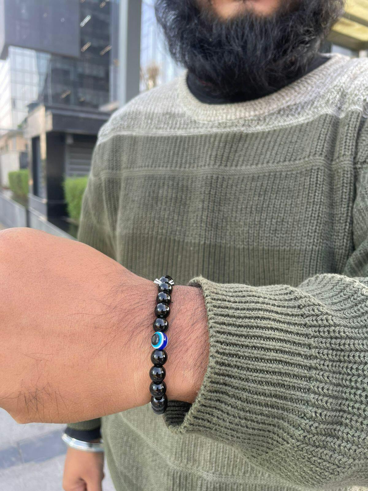 Natural Sodalite Stretch Evil Eye Bracelet - 8mm Beads, For Men & Women, Chakra Stone