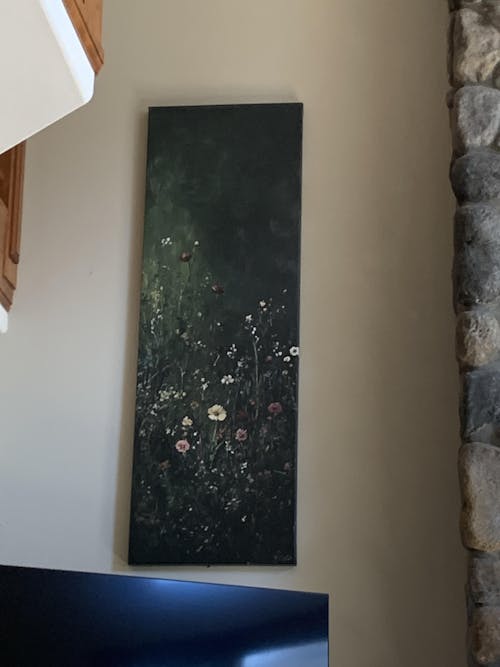 Vintage Wild Flowers Dark Green Vertical Wall Art - Tall Long Narrow Vertical Wall Decor