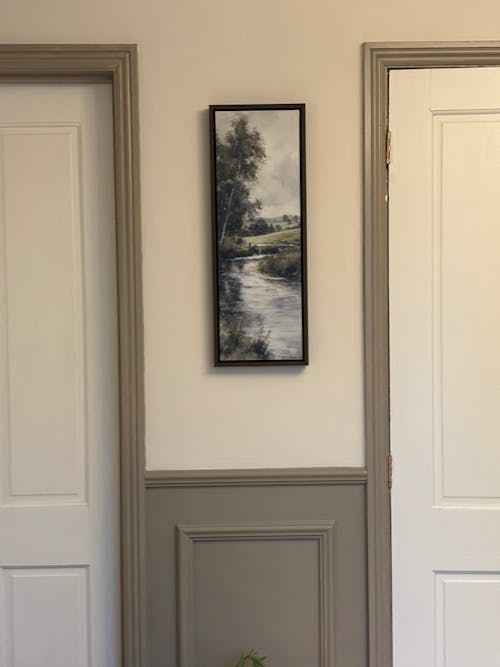 Tranquil River Painting Large Long Vertical Wall Art Large Framed Canvas