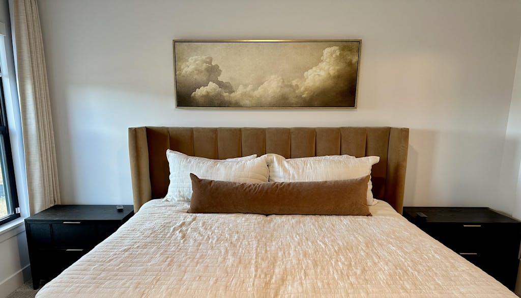 Long Horizontal Vintage Cloud Artwork Above Bed Wall Art