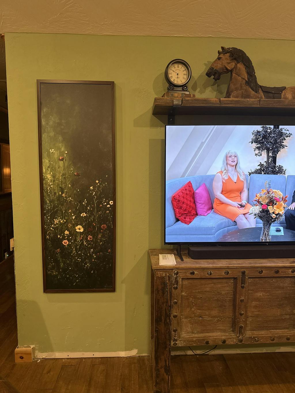 Vintage Wild Flowers Dark Green Vertical Wall Art - Tall Long Narrow Vertical Wall Decor