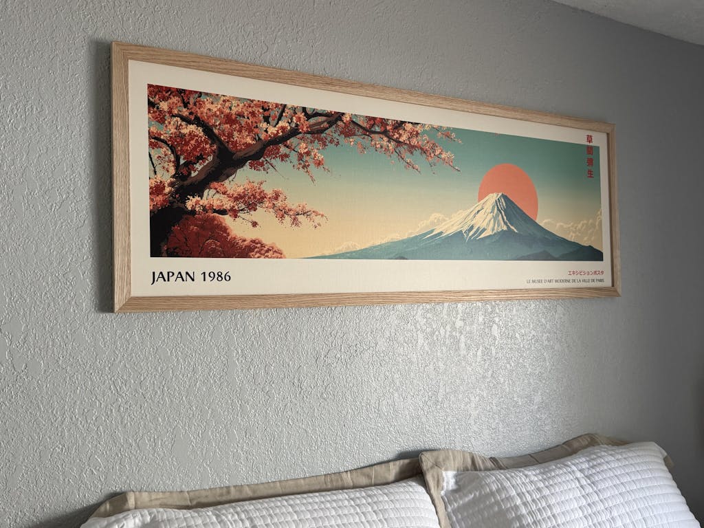 Mount Fuji Horizontal Wall Art – Japandi Cherry Blossom Mountain Print