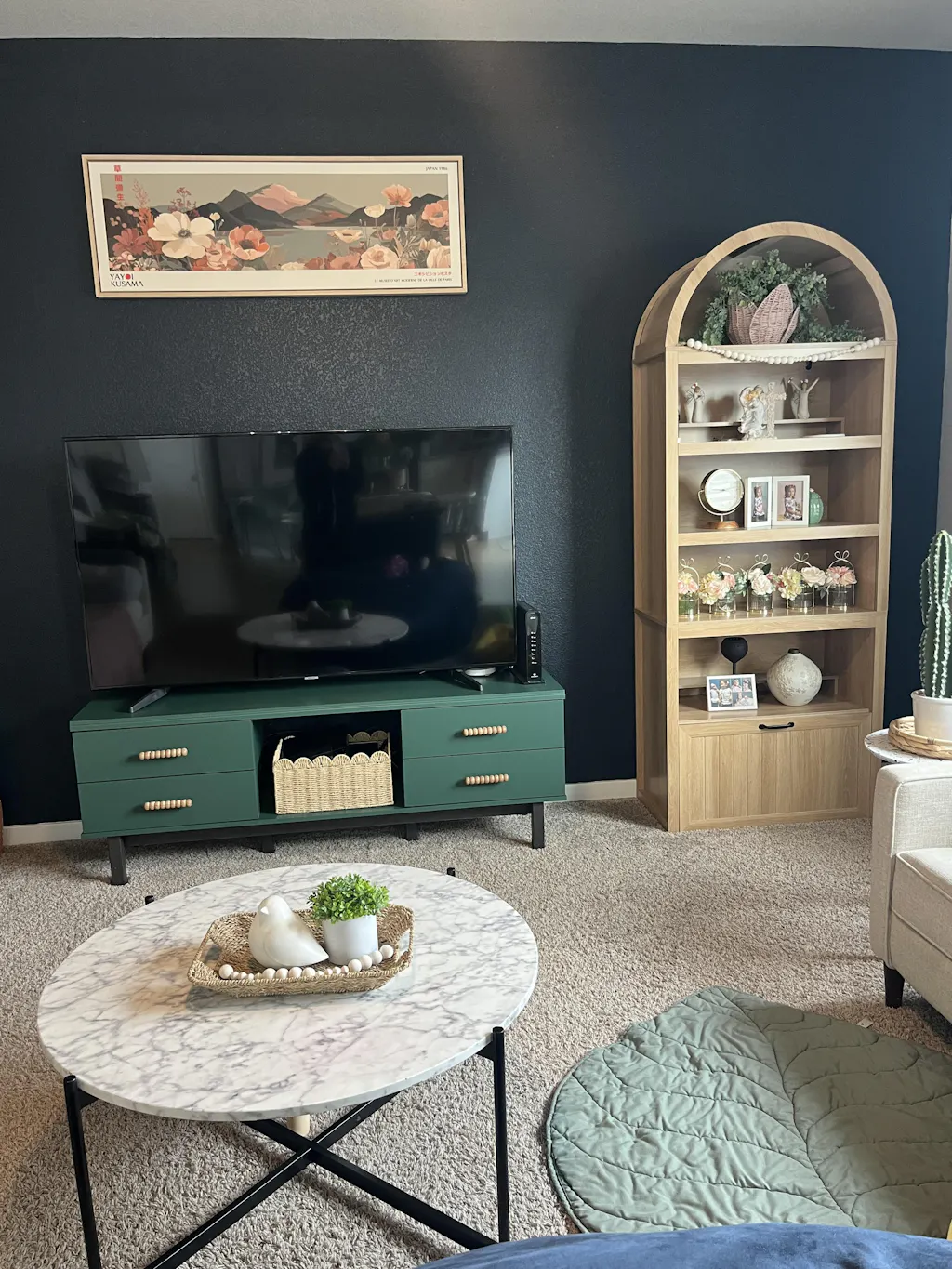 Yayoi Kusama Floral Landscape – Long Narrow Framed Canvas - Japanese Flower & Mountain Wall Art