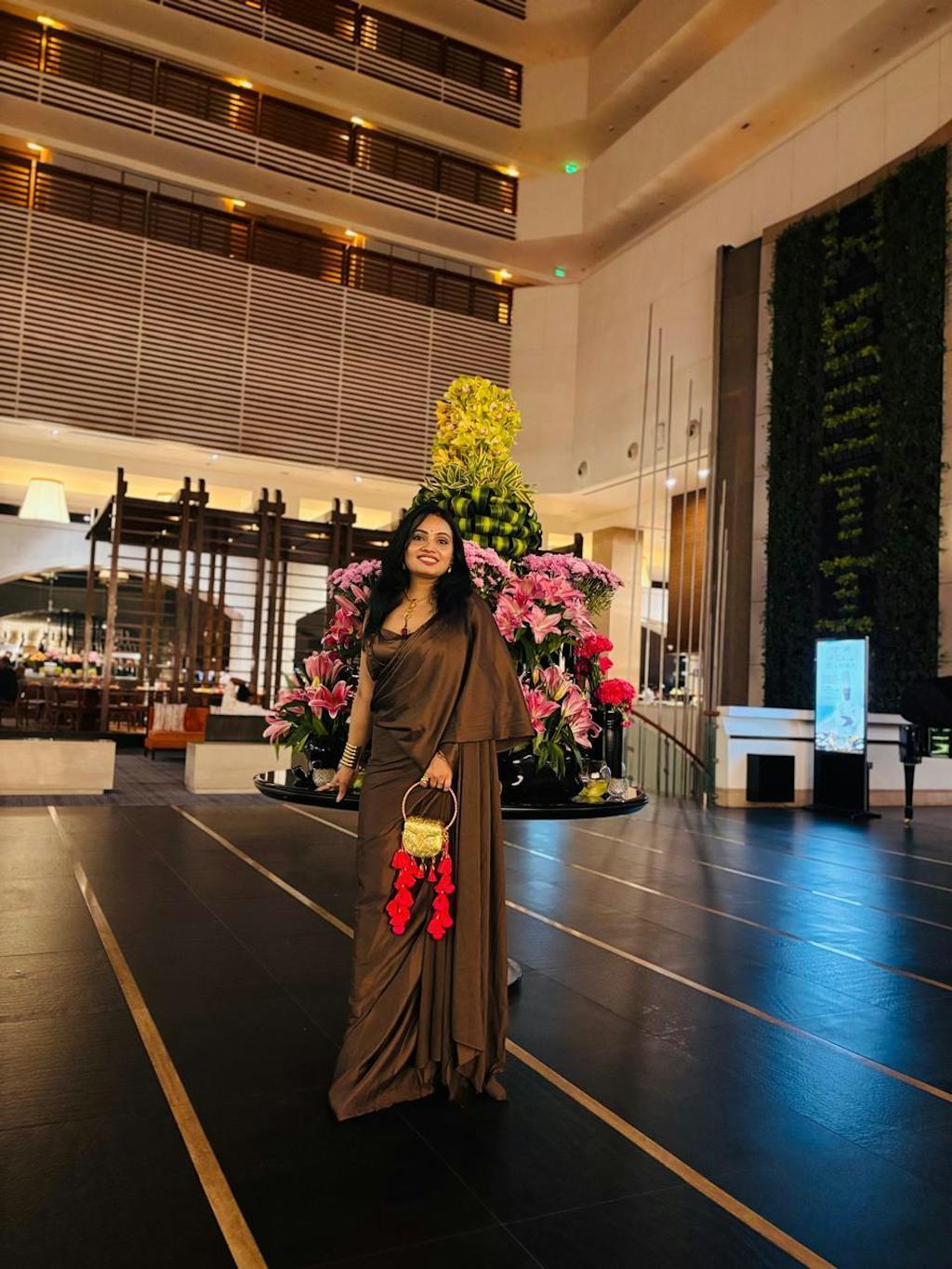 Pre-Drapped Brown Saree