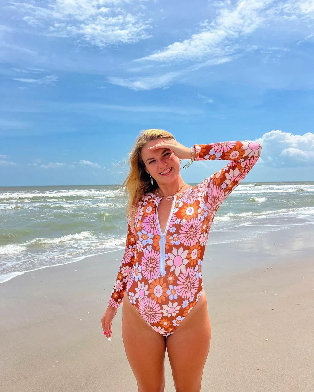 Daisy Print Long Sleeve Half Zip UPF50+ Rash Guard