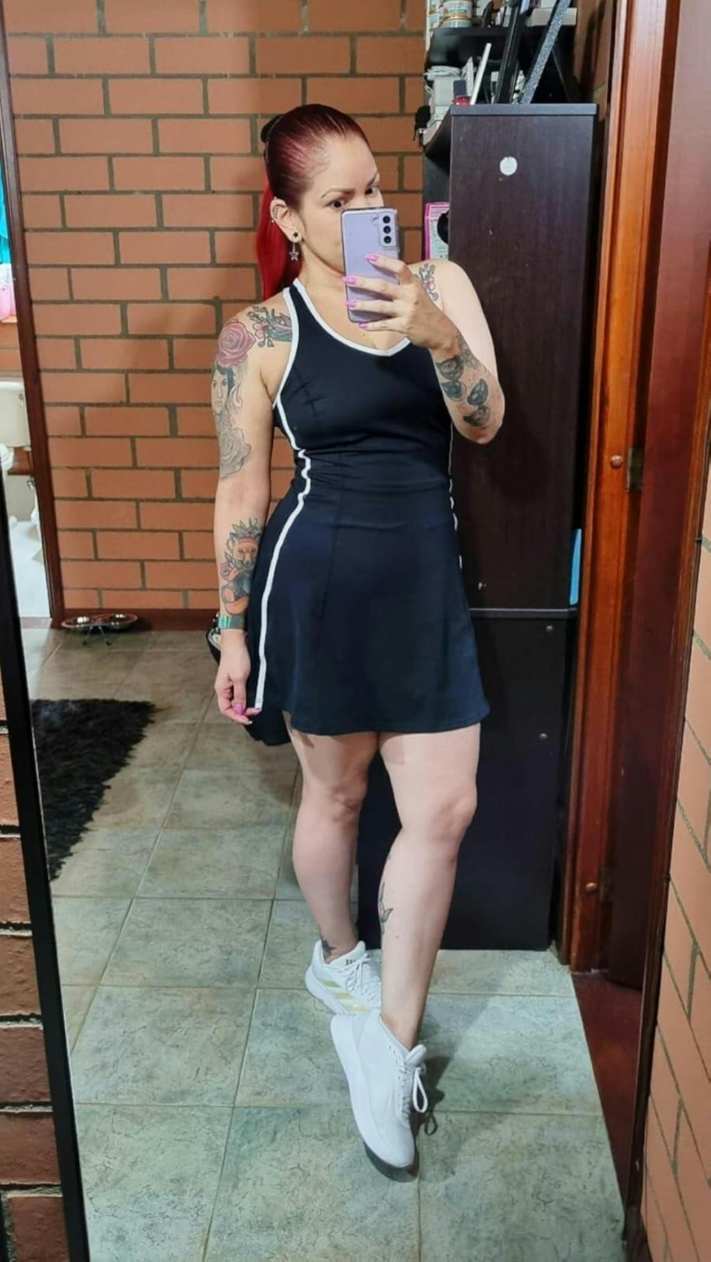 Black Women's Tennis Dress with Shorts Pockets and Bra V Neck Racerback Golf Outfits