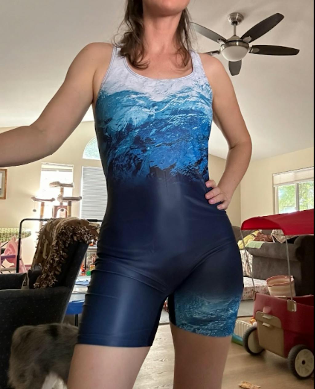 Womens Boyleg Irregular Print Racerback One Piece Swimsuit