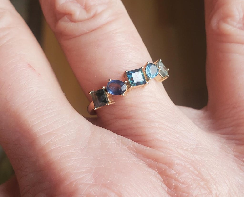 Mixed Mermaid Color Sapphire Cluster Ring 14K Gold R6705