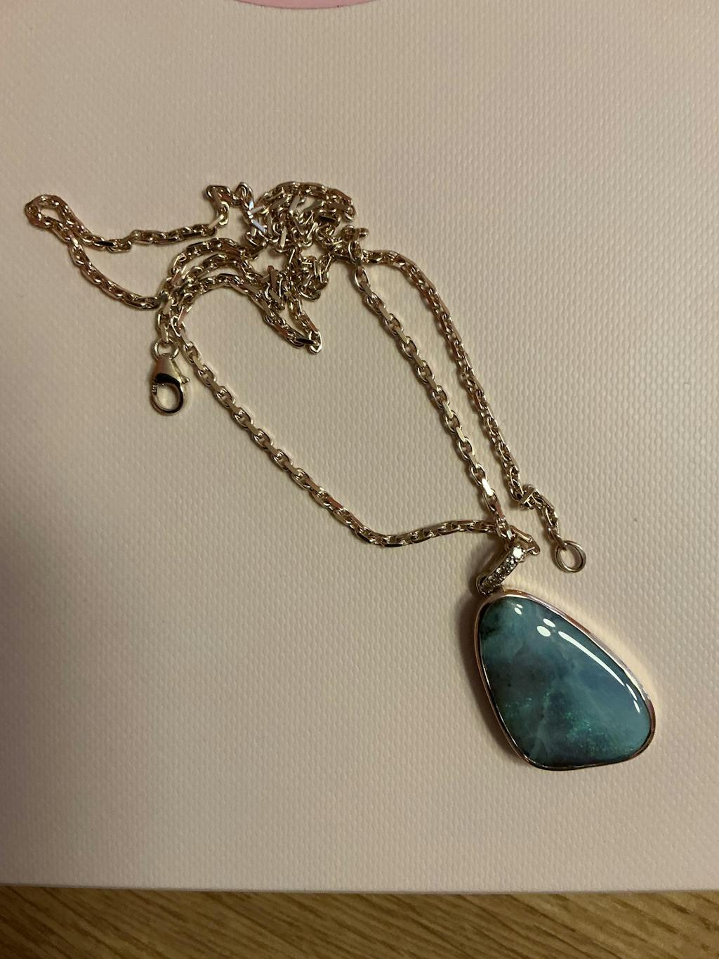 Natural Solid Australian Boulder Opal and Diamond Gold Pendant (26mm x 17.5mm) Code - AA194