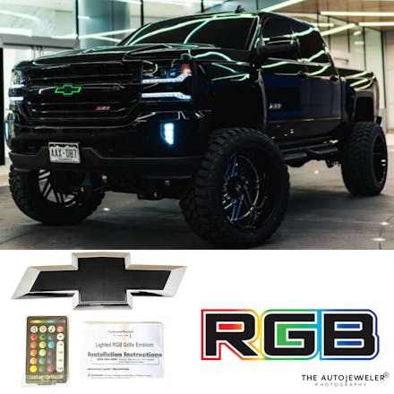 2014-2019 Chevy Silverado RGB LED illuminated Grille Emblem – Chrome/Black Bowtie