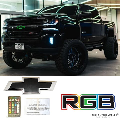 2014-2019 Chevy Silverado RGB LED illuminated Grille Emblem – Chrome/Black Bowtie