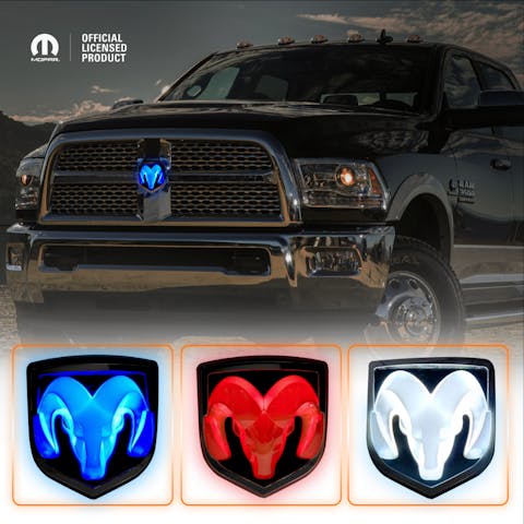 2009–2018 RAM 1500 Black Lighted Grille Emblem with RGB LED Color-Changing Lighting