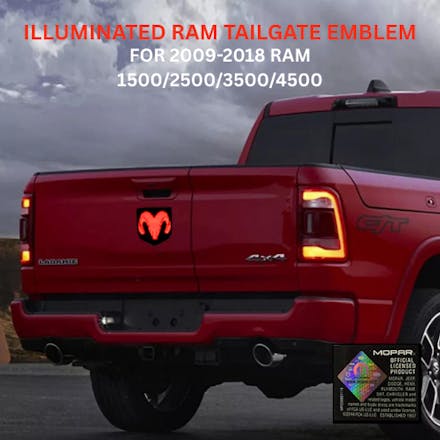 2009–2018 RAM LED Tailgate Emblem, Black – MOPAR Licensed (Red Illumination)