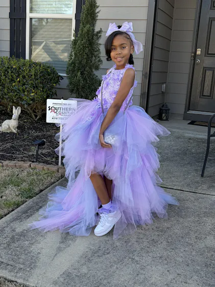 fitted lace wedding dress Little Girl's Multi-Sequin Purple Ruffle Dress, M (5-6) main image 0