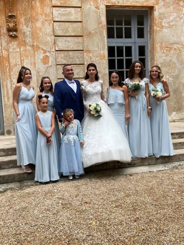 Long Chiffon Bridesmaid Gown with Lace Cap Sleeves Sage