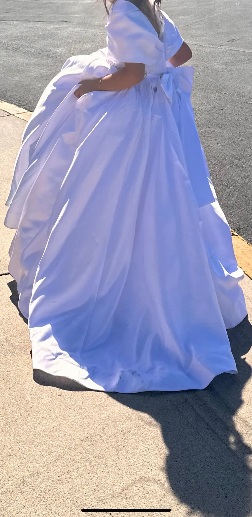 Off-the-shoulder Satin Long Flower Girl Dress with Bow Papaya
