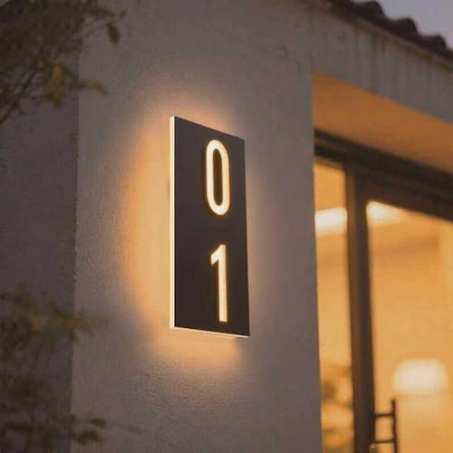 Modern House Numbers Solar Powered Address Sign Vintage Outdoor Metal Numbers Lighted Address Signs Low Voltage Waterproof