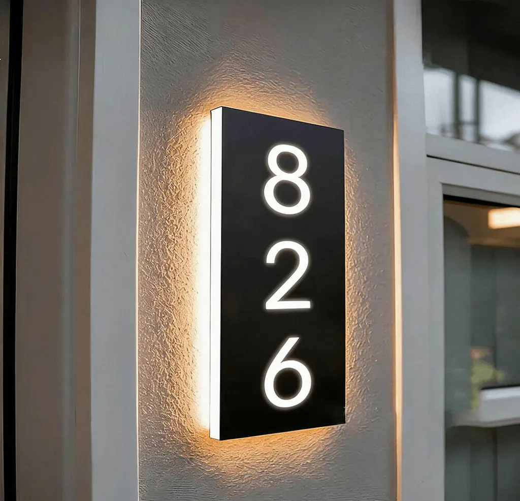 Modern House Numbers Solar Powered Address Sign Vintage Outdoor Metal Numbers Lighted Address Signs Low Voltage Waterproof