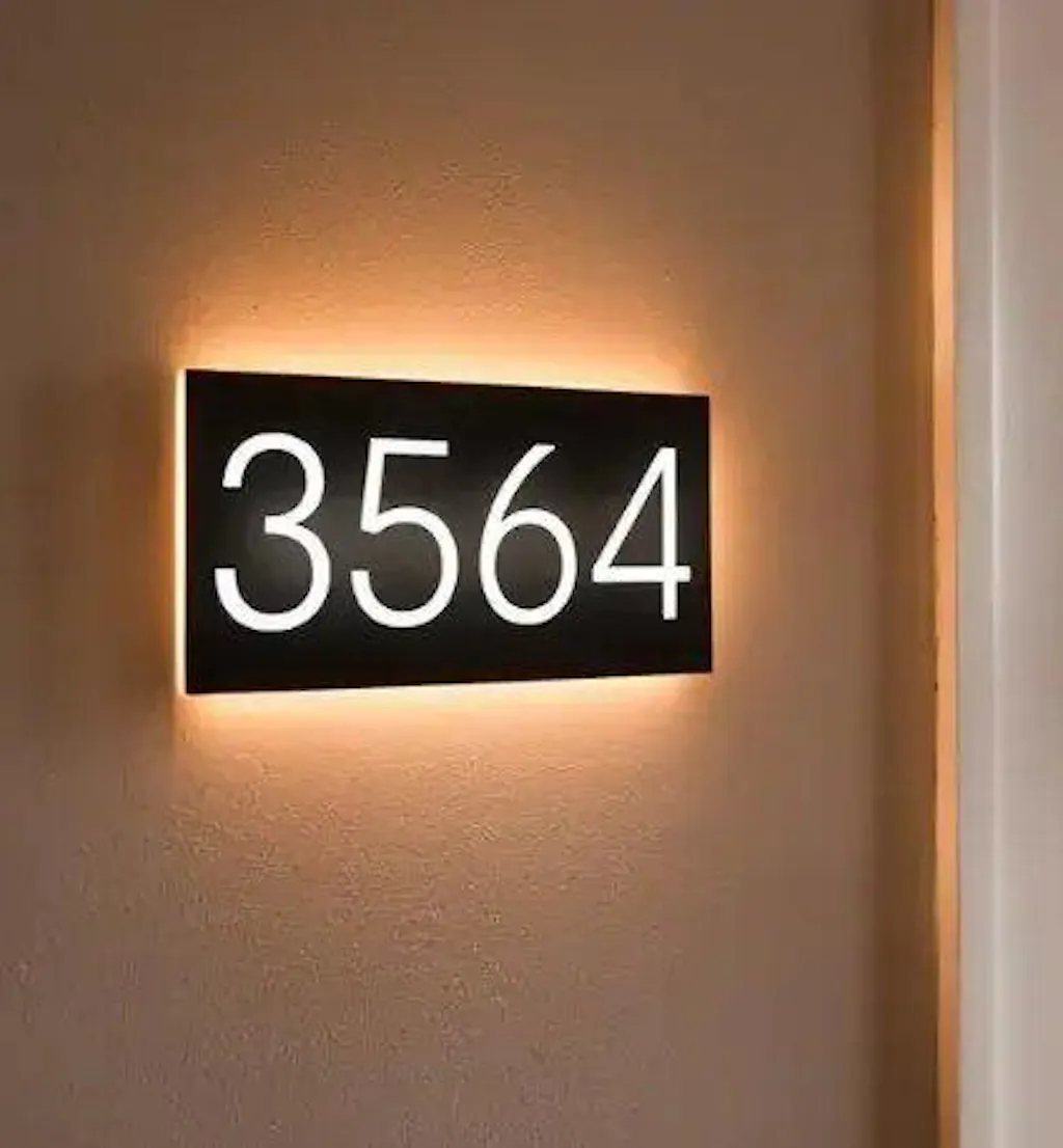 Modern House Numbers Solar Powered Address Sign Vintage Outdoor Metal Numbers Lighted Address Signs Low Voltage Waterproof