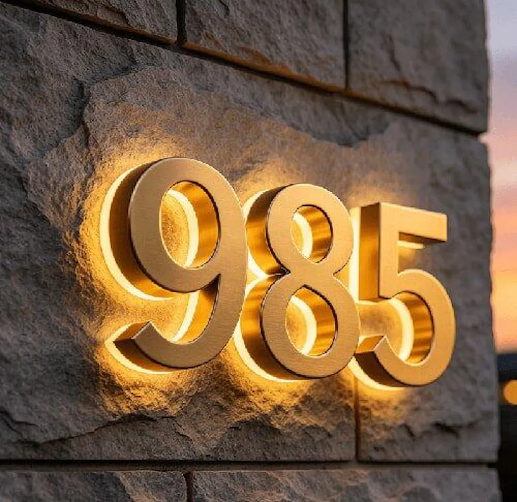 Automatic Dusk-to-Dawn Backlit LED House Numbers - Modern Exterior Address Lighting