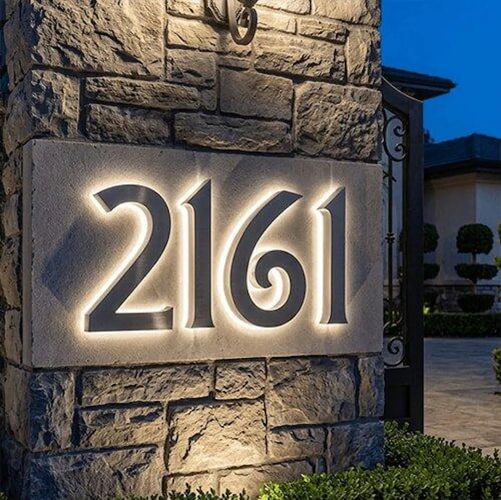 Automatic Dusk-to-Dawn Backlit LED House Numbers - Modern Exterior Address Lighting