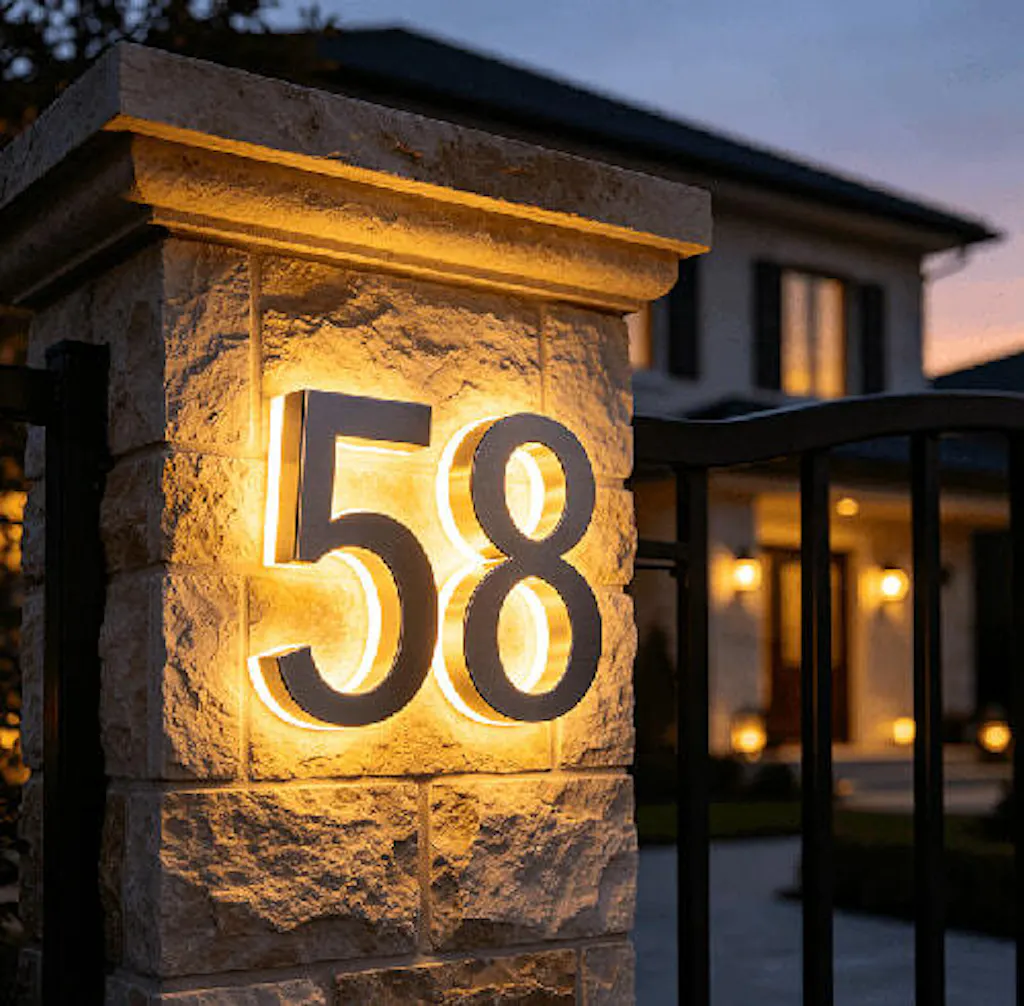 Automatic Dusk-to-Dawn Backlit LED House Numbers - Modern Exterior Address Lighting