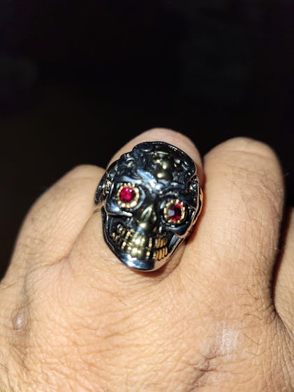 Stainless Steel Two Tone Skull w/ CZ Eyes Ring – Badass Jewelry