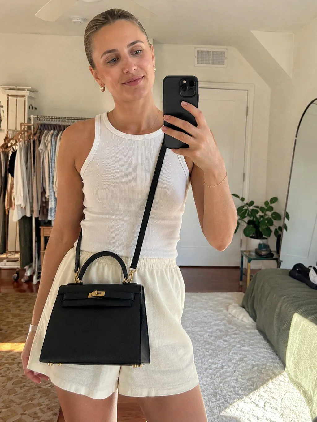 Leather Shoulder Bag – Lock Closure Crossbody